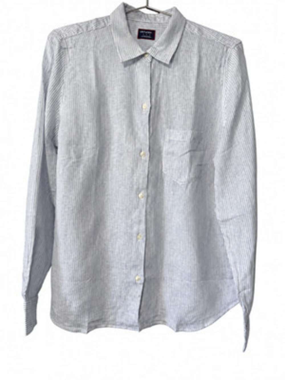 UNTUCKit Angelen White Blue Stripe Linen Tencel Shirt Womens Size 8